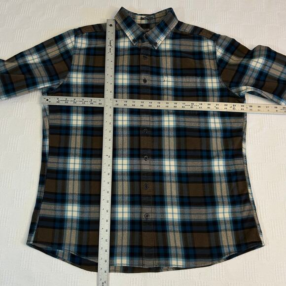 Eddie Bauer Mens XLT Flannel Shirt Brown Blue Button Down Collar 100% Cotton - Picture 12 of 12